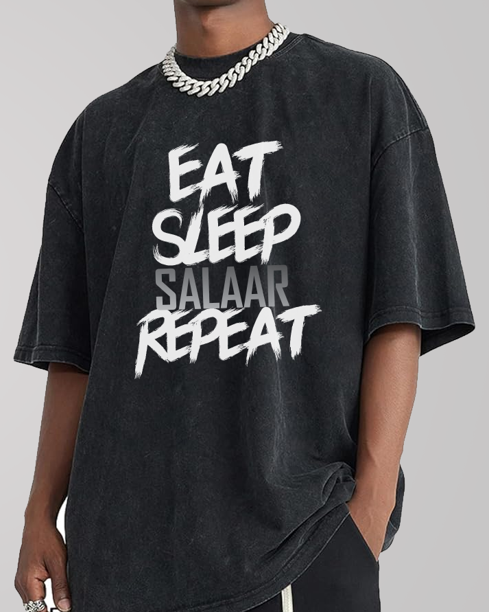 Eat Sleep SALAAR Repeat : Oversized Acid Wash Tshirt