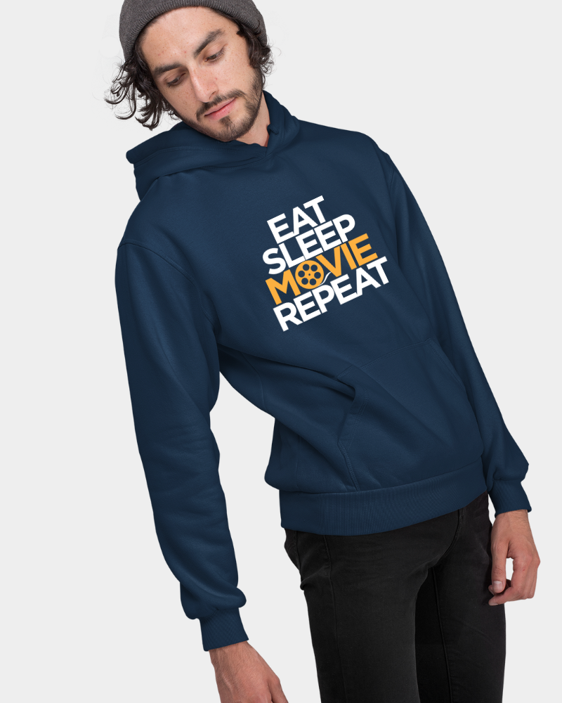 Eat Sleep Movie Repeat Unisex Hoodie Navy Blue