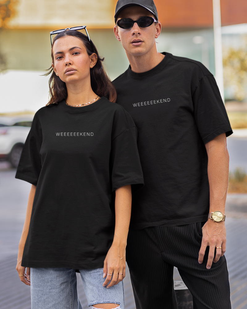 Oversized Drip Minimals : weeeeeekend Black Unisex T-shirt