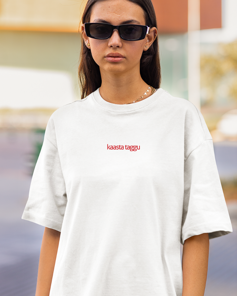 Oversized Telugu Minimals : Kaasta Taggu White Unisex T-shirt