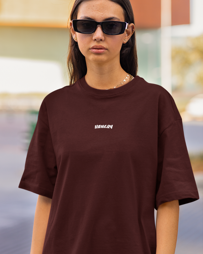 Oversized Drip Minimals : Hangry Maroon Unisex T-shirt