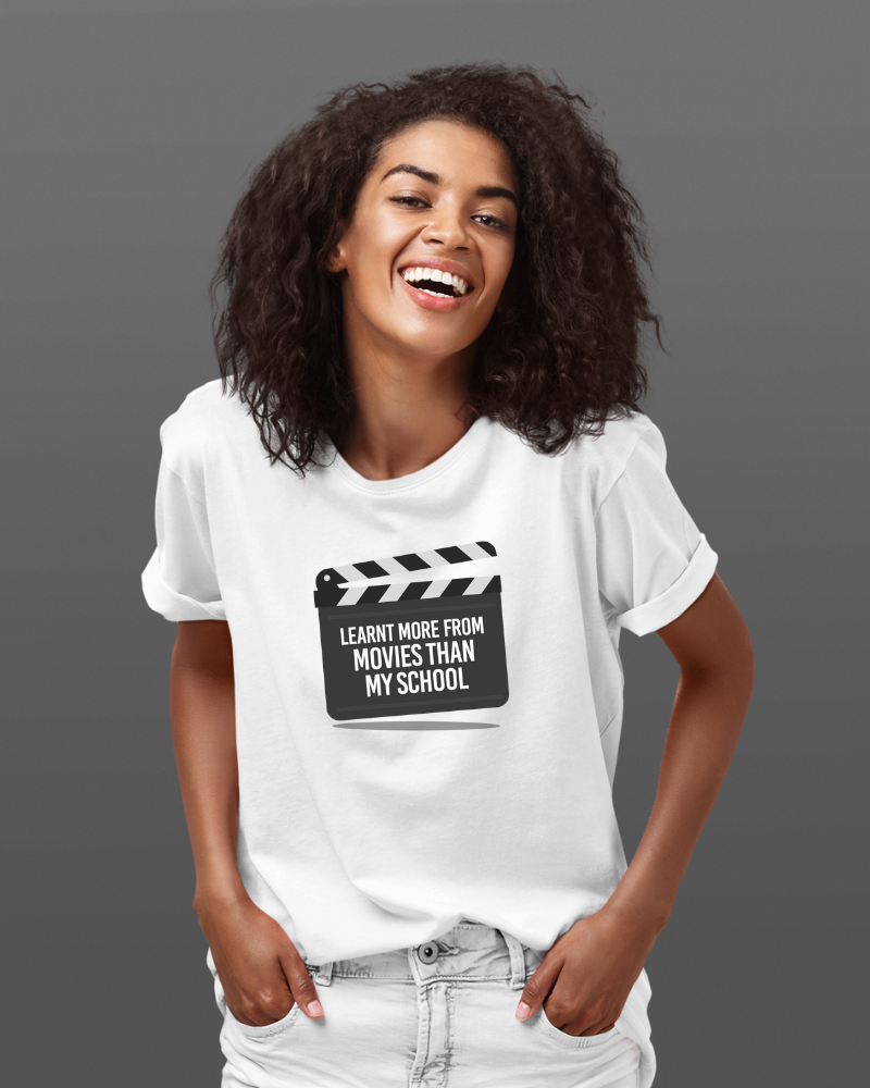 Learnt more from Movies than School Unisex T-shirt White - Mad Monkey