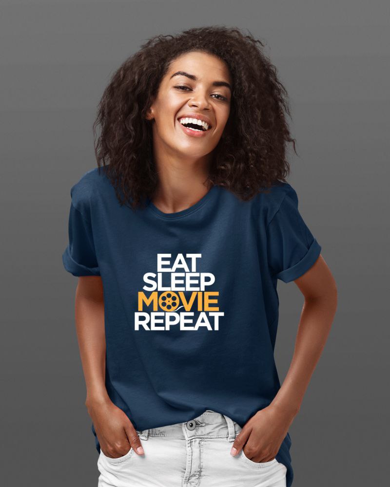 Eat Sleep Movie Repeat Unisex T-shirt Navy Blue