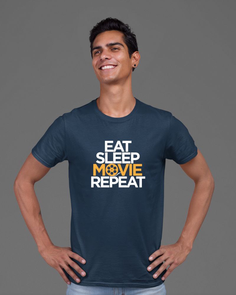 Eat Sleep Movie Repeat Unisex T-shirt Navy Blue